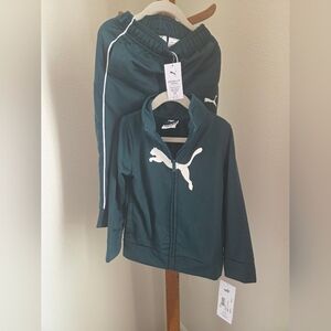 Puma Dark Green Kids' Track Jacket and Pants with White Logo